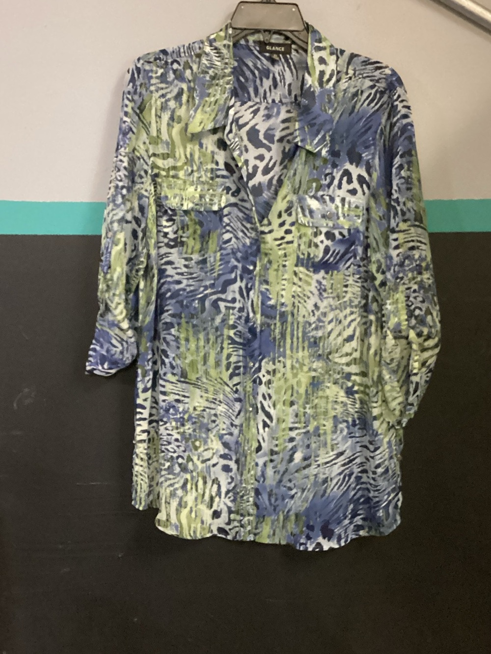 Glance Men's Blue & Lime Green Printed Button-Down Shirt